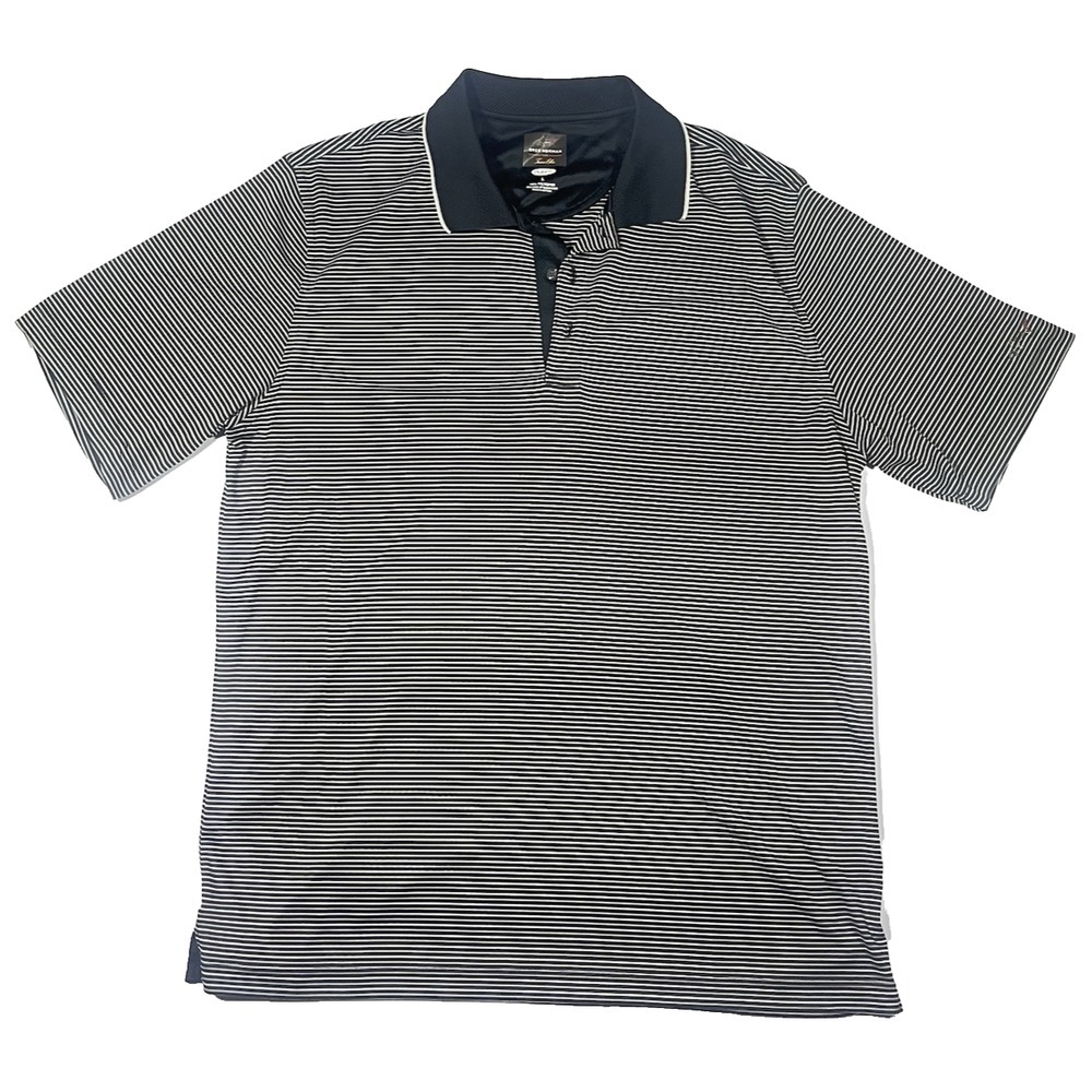 Greg Norman Tasso Elba Play Dry Black White Striped Golf Polo Shirt Mens Large